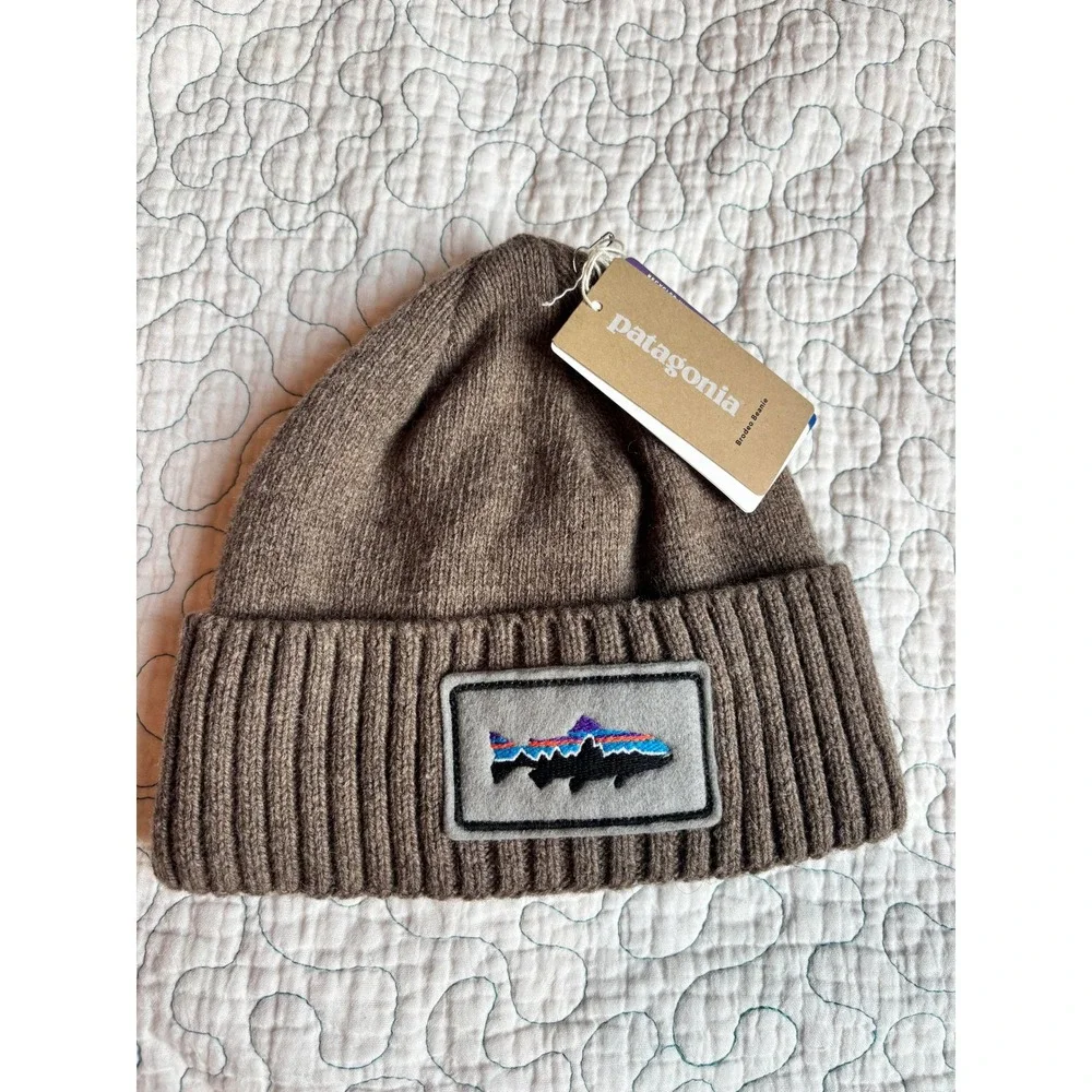 Patagonia Brodeo Beanie Ash Tan Fitz Roy Trout Patch Wool Blend Hat